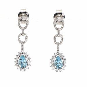 Celestial 18K White Gold Aquamarine Diamond Drop Earrings